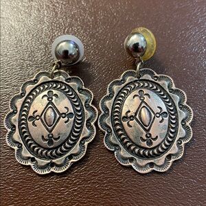VTG Copper Western Concho Etched Earrings